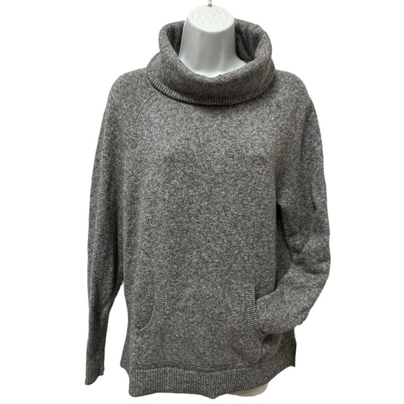 LOFT Women’s Cozy Gray Cotton Blend Cowl Neck Sweater, Kangaroo Pockets, Medium - Picture 1 of 14